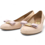 SALVATORE FERRAGAMO Beige Patent Leather Vara Bow Pumps Size 36.5 