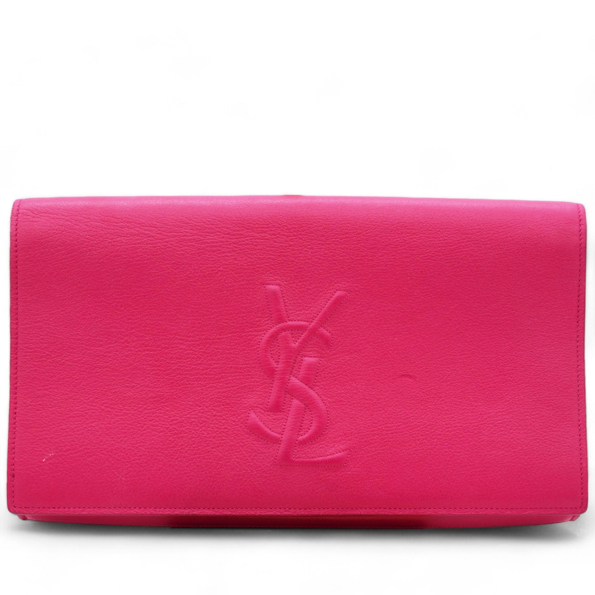 Saint Laurent Calfskin Monogram Large Belle De Jour Clutch Lipstick Fuchsia 