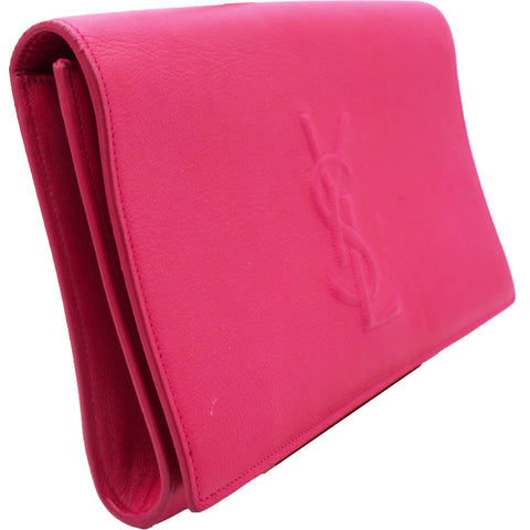 Saint Laurent Calfskin Monogram Large Belle De Jour Clutch Lipstick Fuchsia 