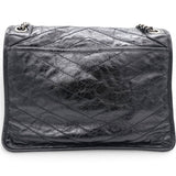 Saint Laurent Crinkled Calfskin Matelasse Monogram Medium Niki Chain Satchel Black 