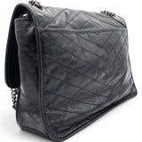 Saint Laurent Crinkled Calfskin Matelasse Monogram Medium Niki Chain Satchel Black 