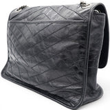Saint Laurent Crinkled Calfskin Matelasse Monogram Medium Niki Chain Satchel Black 