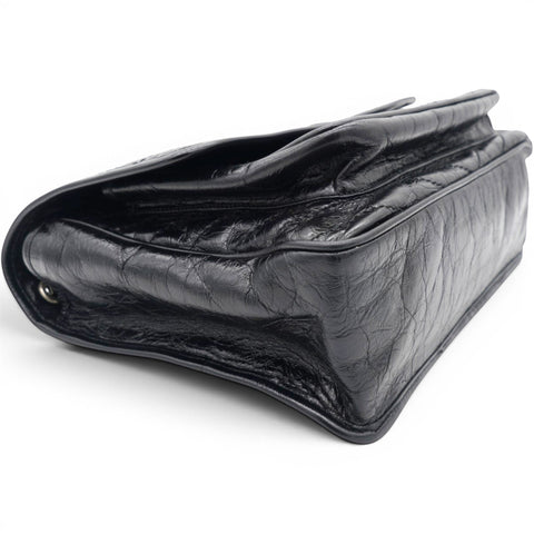 Saint Laurent Crinkled Calfskin Matelasse Monogram Medium Niki Chain Satchel Black 