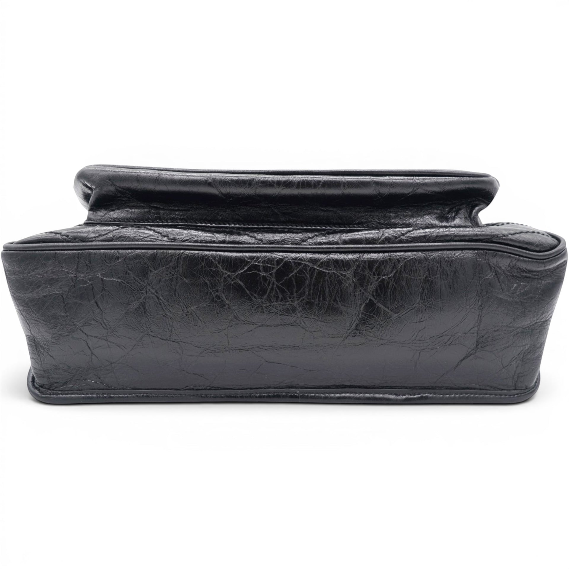 Saint Laurent Crinkled Calfskin Matelasse Monogram Medium Niki Chain Satchel Black 