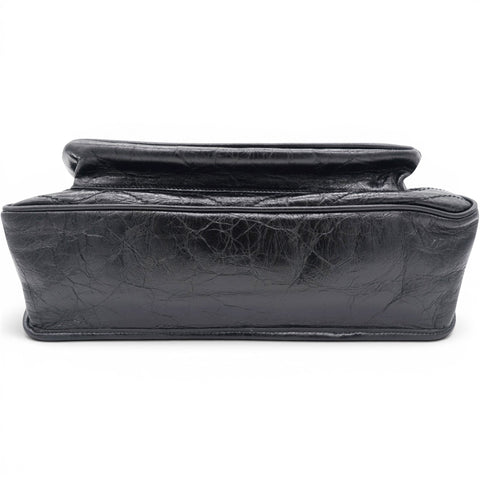 Saint Laurent Crinkled Calfskin Matelasse Monogram Medium Niki Chain Satchel Black 