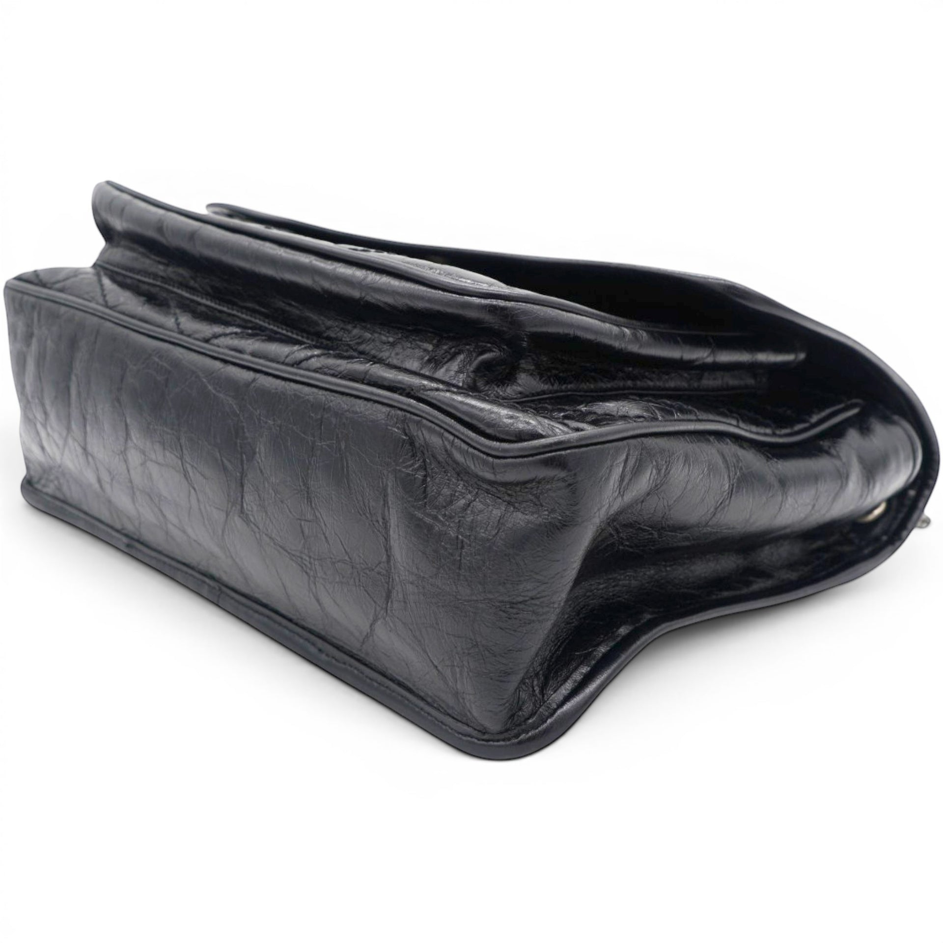 Saint Laurent Crinkled Calfskin Matelasse Monogram Medium Niki Chain Satchel Black 