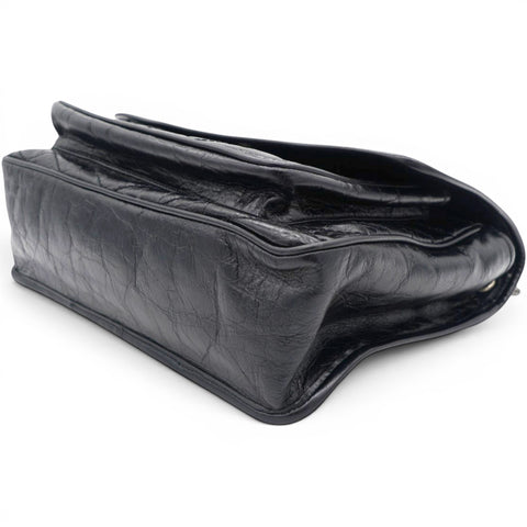 Saint Laurent Crinkled Calfskin Matelasse Monogram Medium Niki Chain Satchel Black 