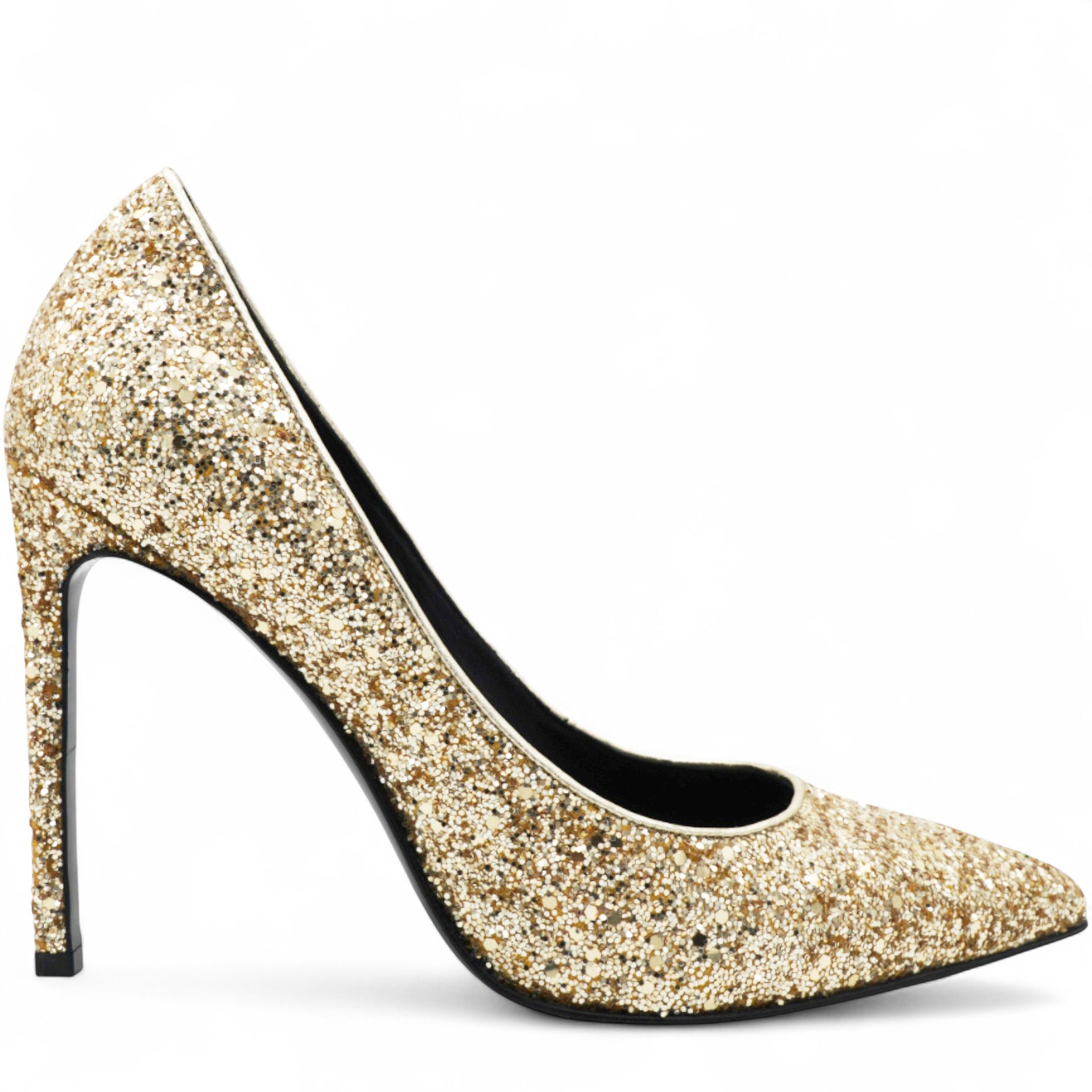 Saint Laurent Gold Glitter Pointed Toe Heels Golden Metallic Size38 