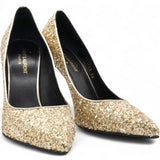 Saint Laurent Gold Glitter Pointed Toe Heels Golden Metallic Size38 