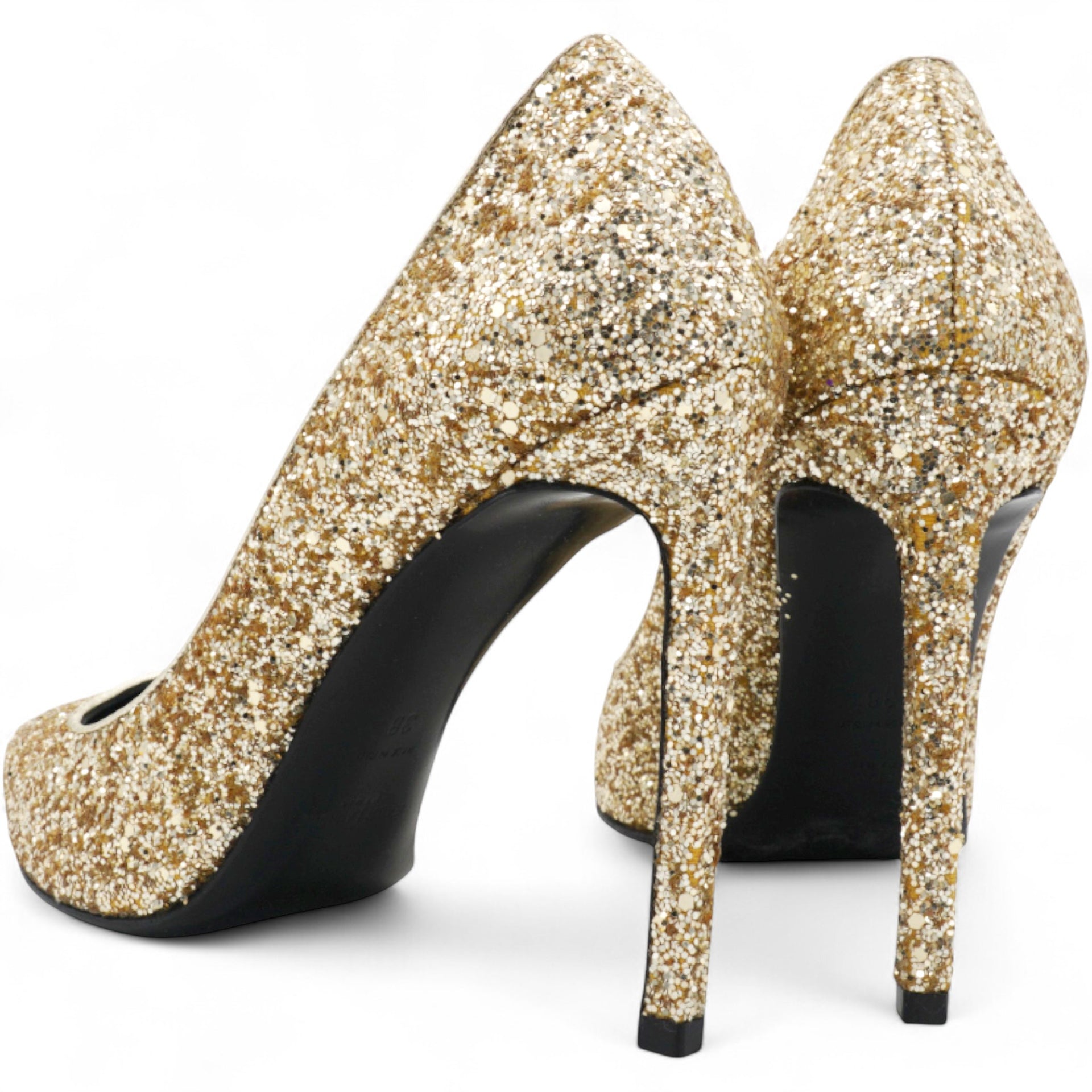 Saint Laurent Gold Glitter Pointed Toe Heels Golden Metallic Size38 