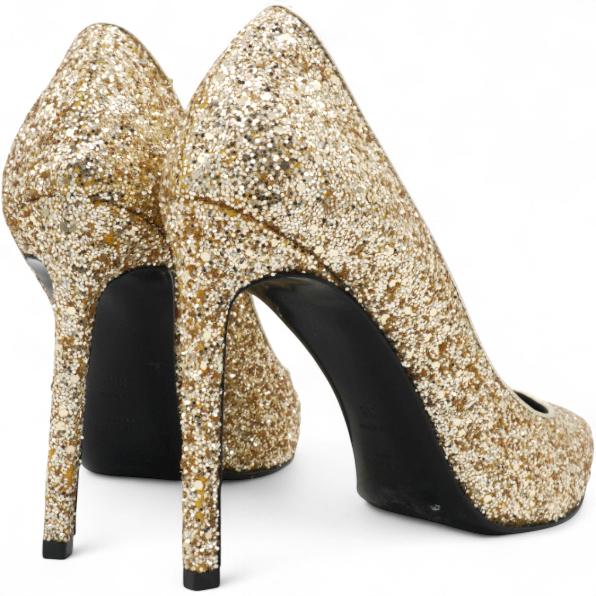 Saint Laurent Gold Glitter Pointed Toe Heels Golden Metallic Size38 