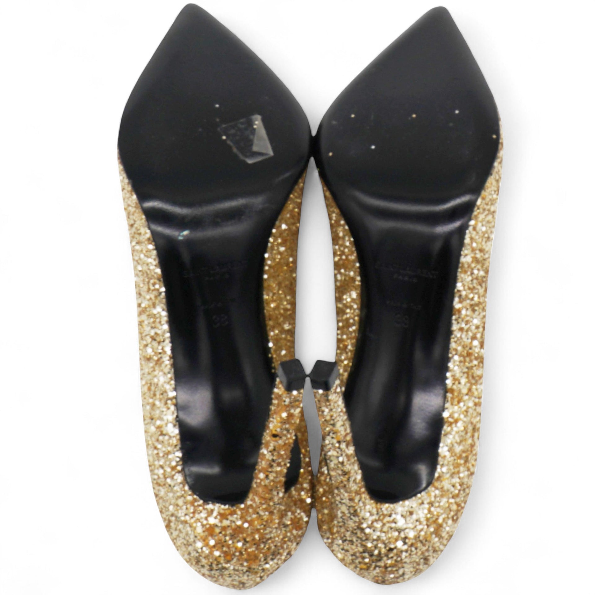 Saint Laurent Gold Glitter Pointed Toe Heels Golden Metallic Size38 