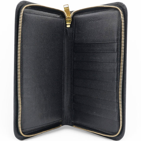 Saint Laurent Grain De Poudre Classic Zip Around Travel Wallet Black 