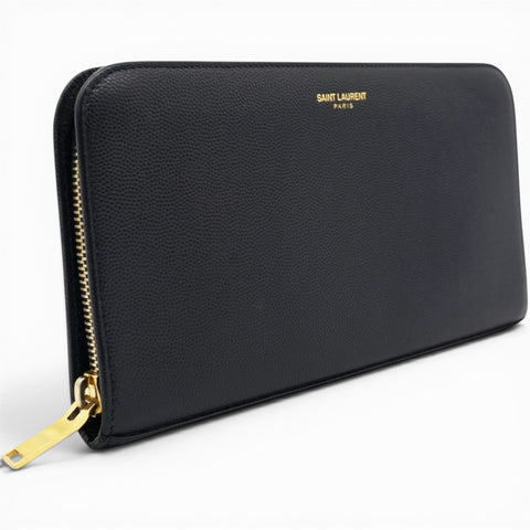 Saint Laurent Grain De Poudre Classic Zip Around Travel Wallet Black 