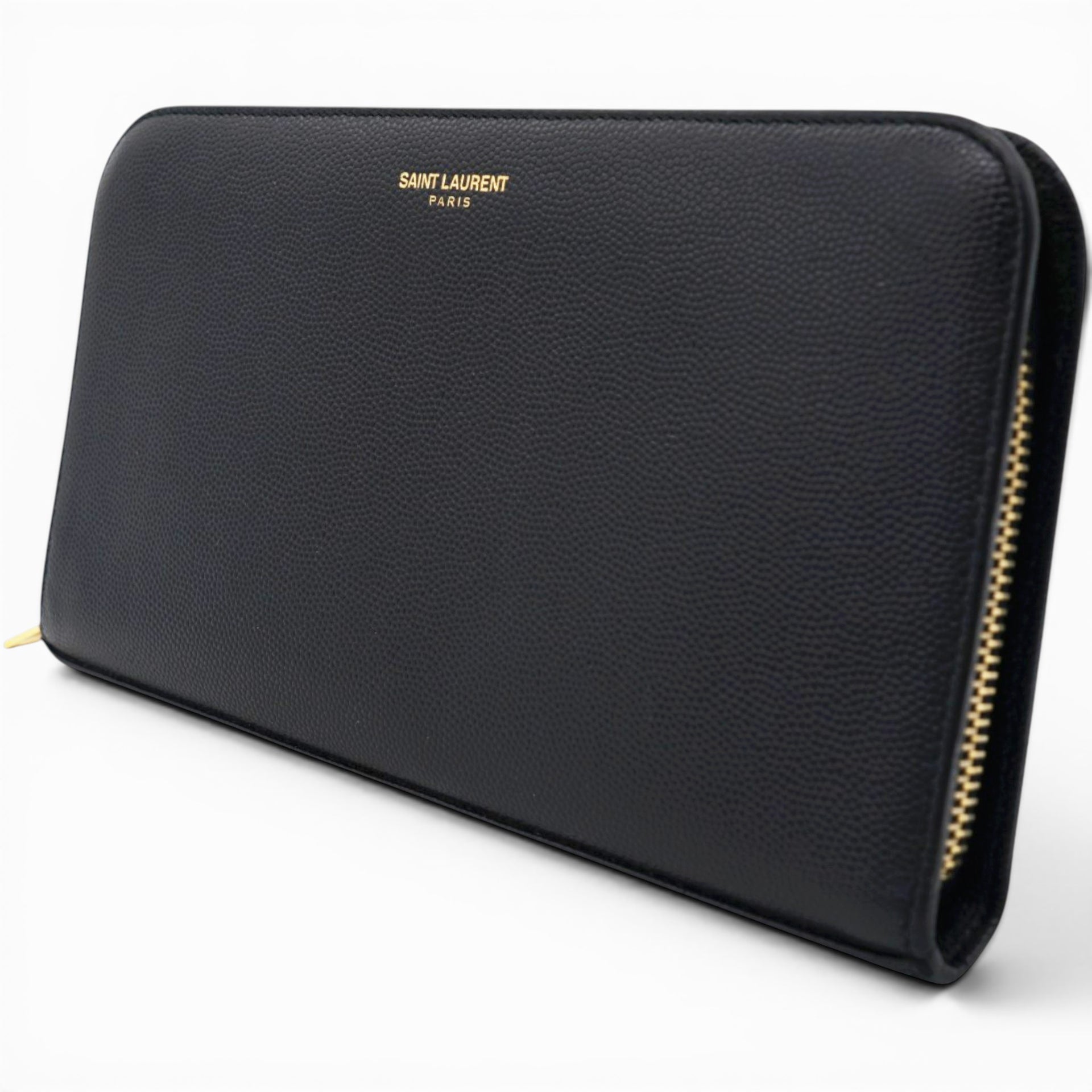 Saint Laurent Grain De Poudre Classic Zip Around Travel Wallet Black 
