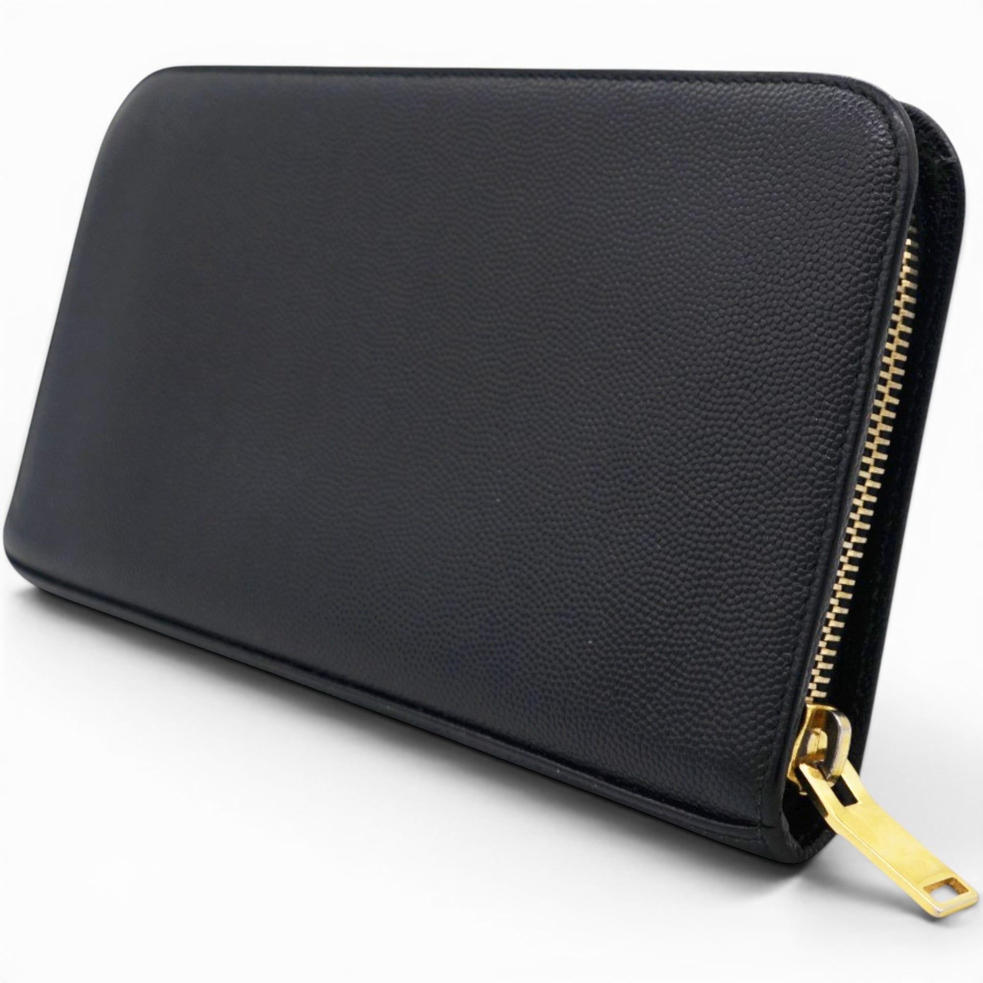 Saint Laurent Grain De Poudre Classic Zip Around Travel Wallet Black 