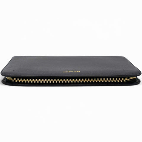 Saint Laurent Grain De Poudre Classic Zip Around Travel Wallet Black 