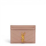 Saint Laurent Grain De Poudre Matelasse Chevron Monogram Credit Card Case Pale Pink 