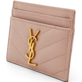 Saint Laurent Grain De Poudre Matelasse Chevron Monogram Credit Card Case Pale Pink 