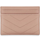 Saint Laurent Grain De Poudre Matelasse Chevron Monogram Credit Card Case Pale Pink 