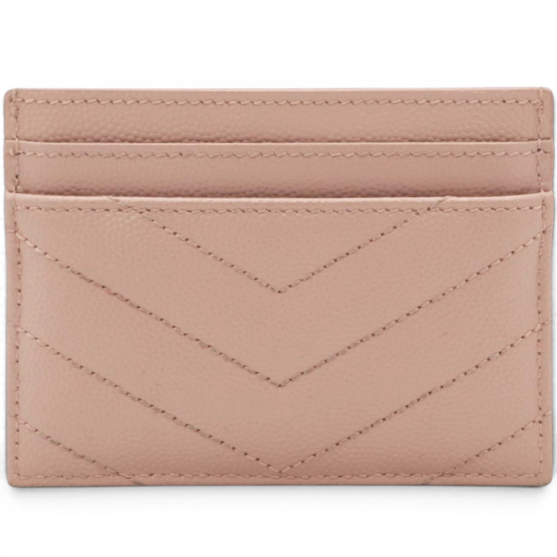 Saint Laurent Grain De Poudre Matelasse Chevron Monogram Credit Card Case Pale Pink 