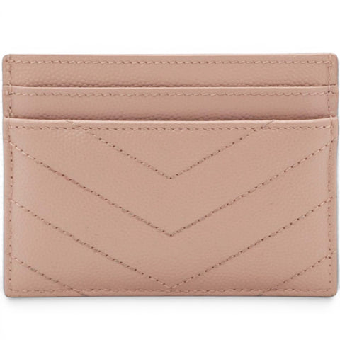 Saint Laurent Grain De Poudre Matelasse Chevron Monogram Credit Card Case Pale Pink 