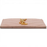 Saint Laurent Grain De Poudre Matelasse Chevron Monogram Credit Card Case Pale Pink 