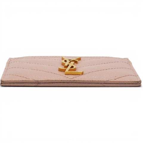 Saint Laurent Grain De Poudre Matelasse Chevron Monogram Credit Card Case Pale Pink 