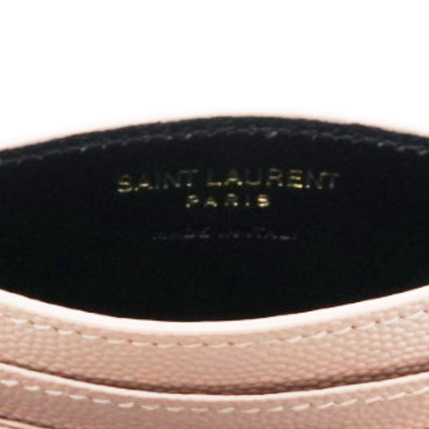 Saint Laurent Grain De Poudre Matelasse Chevron Monogram Credit Card Case Pale Pink 