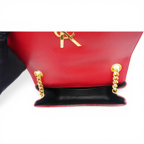 Saint Laurent Lambskin Matelasse Monogram Vicky Chain Bag Rouge Eros 