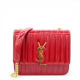 Saint Laurent Lambskin Matelasse Monogram Vicky Chain Bag Rouge Eros 