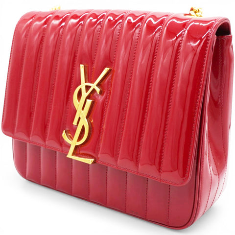 Saint Laurent Lambskin Matelasse Monogram Vicky Chain Bag Rouge Eros 