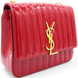 Saint Laurent Lambskin Matelasse Monogram Vicky Chain Bag Rouge Eros 