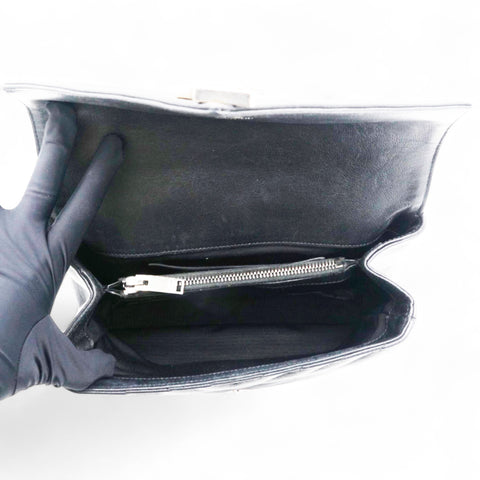 Saint Laurent Sheepskin Matelasse Chevron Monogram College Bag Black 