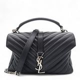 Saint Laurent Sheepskin Matelasse Chevron Monogram College Bag Black 