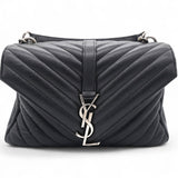 Saint Laurent Sheepskin Matelasse Chevron Monogram College Bag Black 