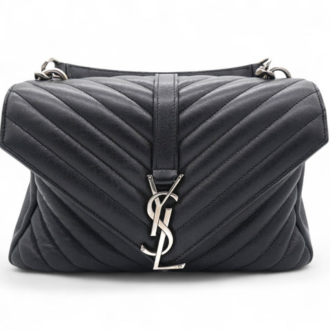 Saint Laurent Sheepskin Matelasse Chevron Monogram College Bag Black 