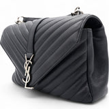 Saint Laurent Sheepskin Matelasse Chevron Monogram College Bag Black 