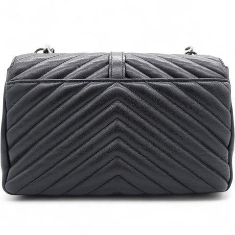 Saint Laurent Sheepskin Matelasse Chevron Monogram College Bag Black 