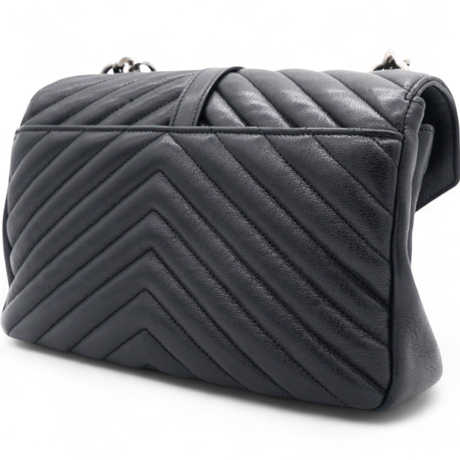 Saint Laurent Sheepskin Matelasse Chevron Monogram College Bag Black 