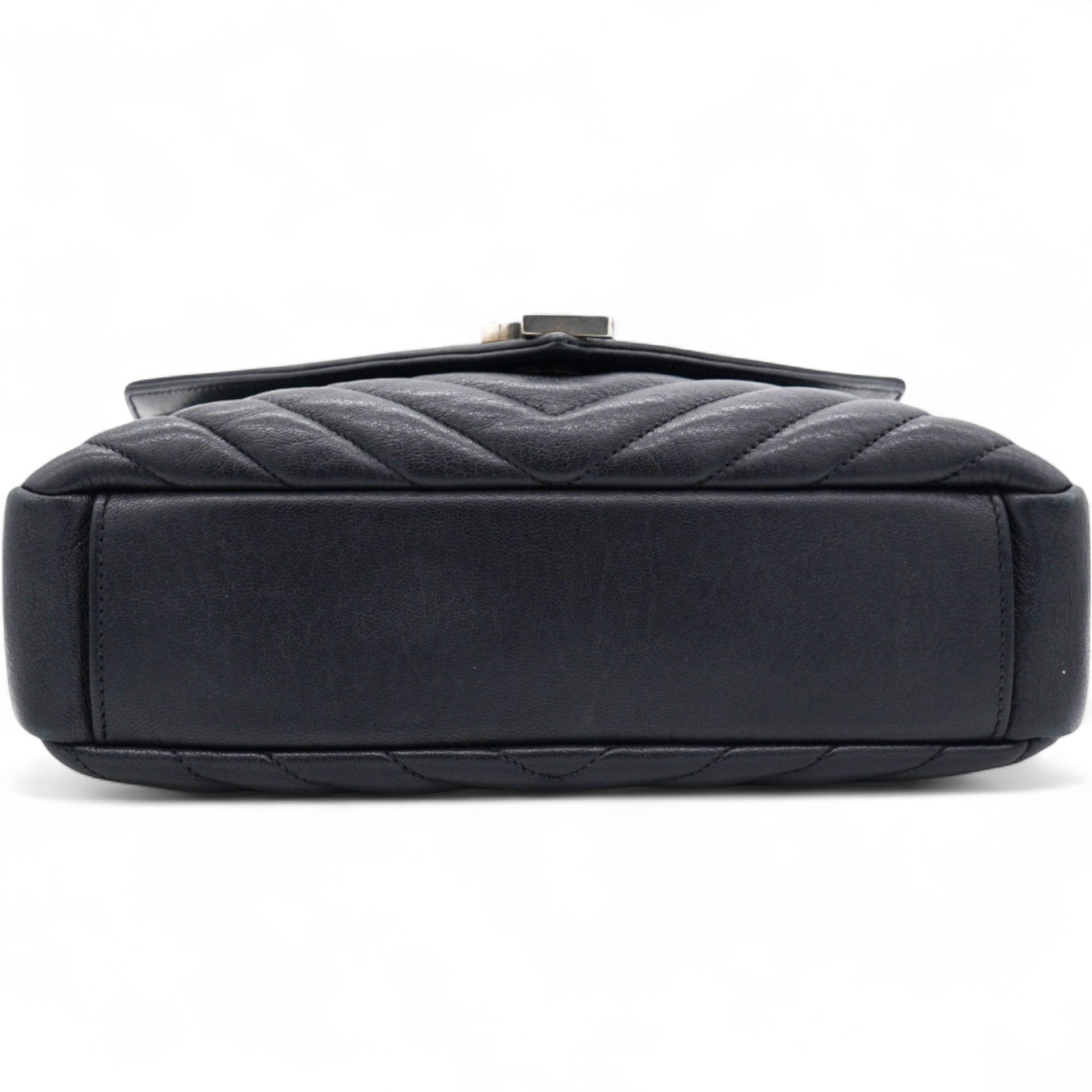 Saint Laurent Sheepskin Matelasse Chevron Monogram College Bag Black 