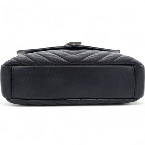 Saint Laurent Sheepskin Matelasse Chevron Monogram College Bag Black 