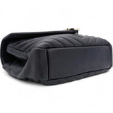 Saint Laurent Sheepskin Matelasse Chevron Monogram College Bag Black 