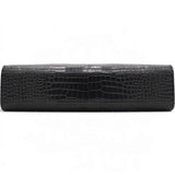Saint Laurent Shiny Calfskin Crocodile Embossed Manhattan Baguette Black 