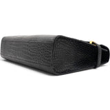 Saint Laurent Shiny Calfskin Crocodile Embossed Manhattan Baguette Black 