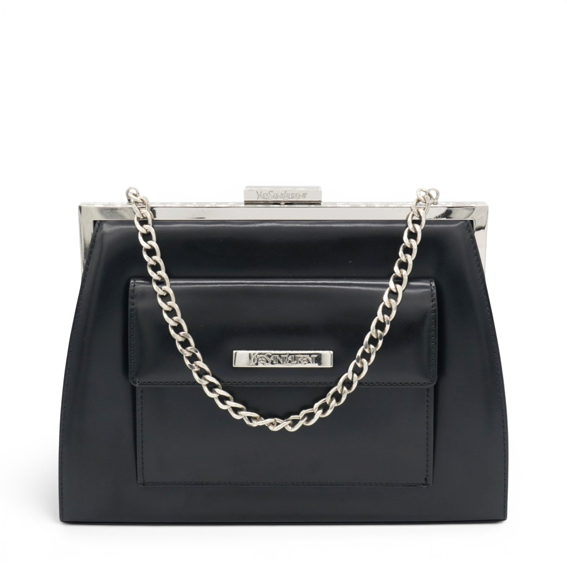 Saint Laurent Vintage Black Leather Frame Bag