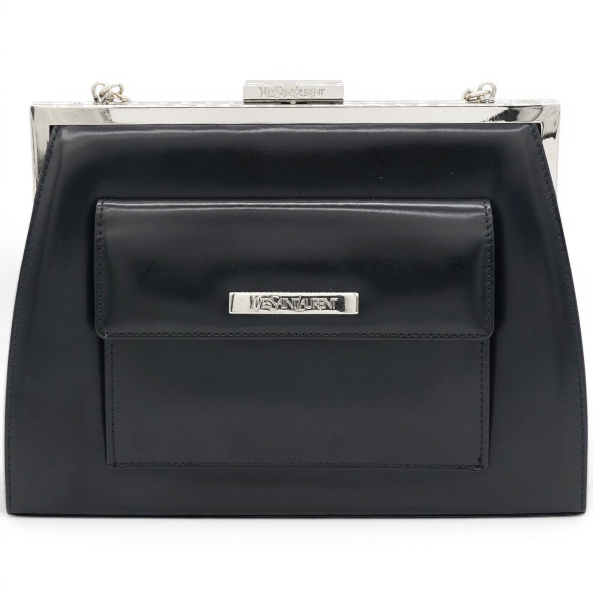 Saint Laurent Vintage Black Leather Frame Bag 