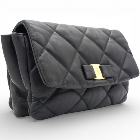 Salvatore Ferragamo Black Quilted Leather Vara Bow Shoulder Bag