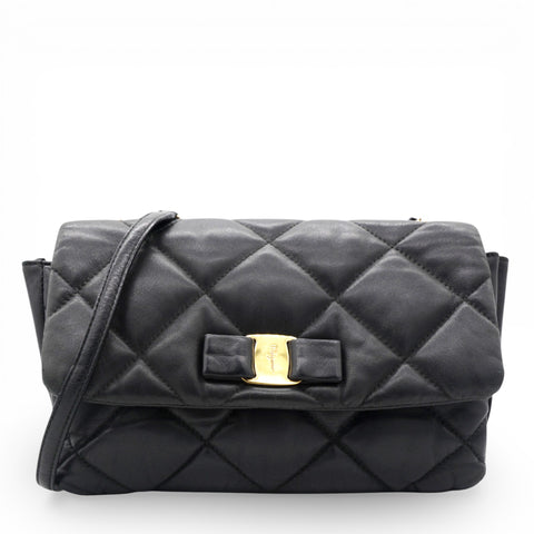 Salvatore Ferragamo Black Quilted Leather Vara Bow Shoulder Bag