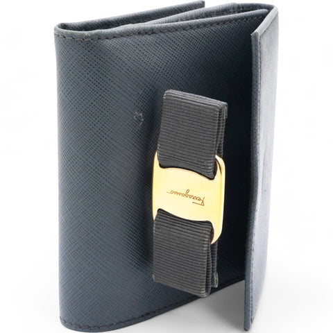 Salvatore Ferragamo Blue Leather Vara Bow Compact Wallet 